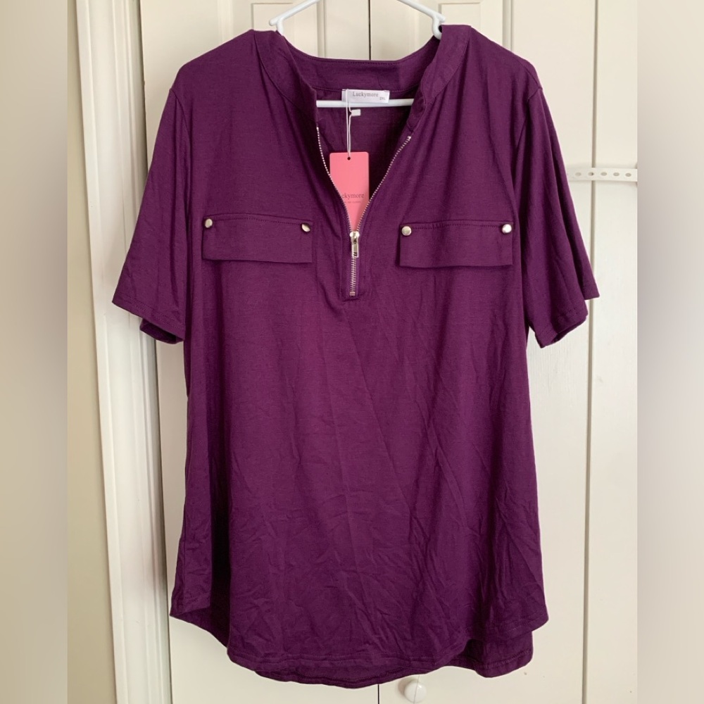 Purple zip front tunic, 2XL, NWT